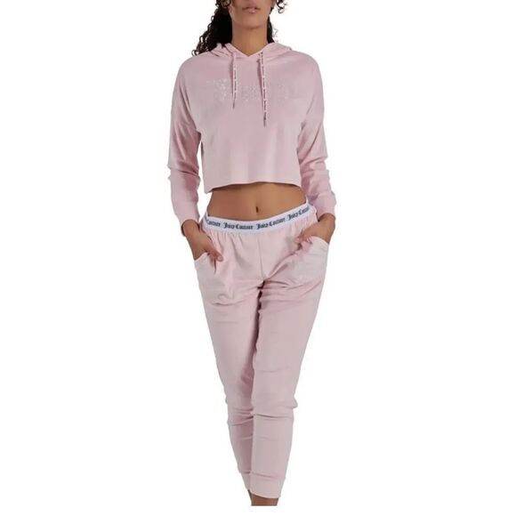 Juicy Couture Pink Crystal Diamond Bling Velour Loungewear Hooded Set S - Picture 1 of 7